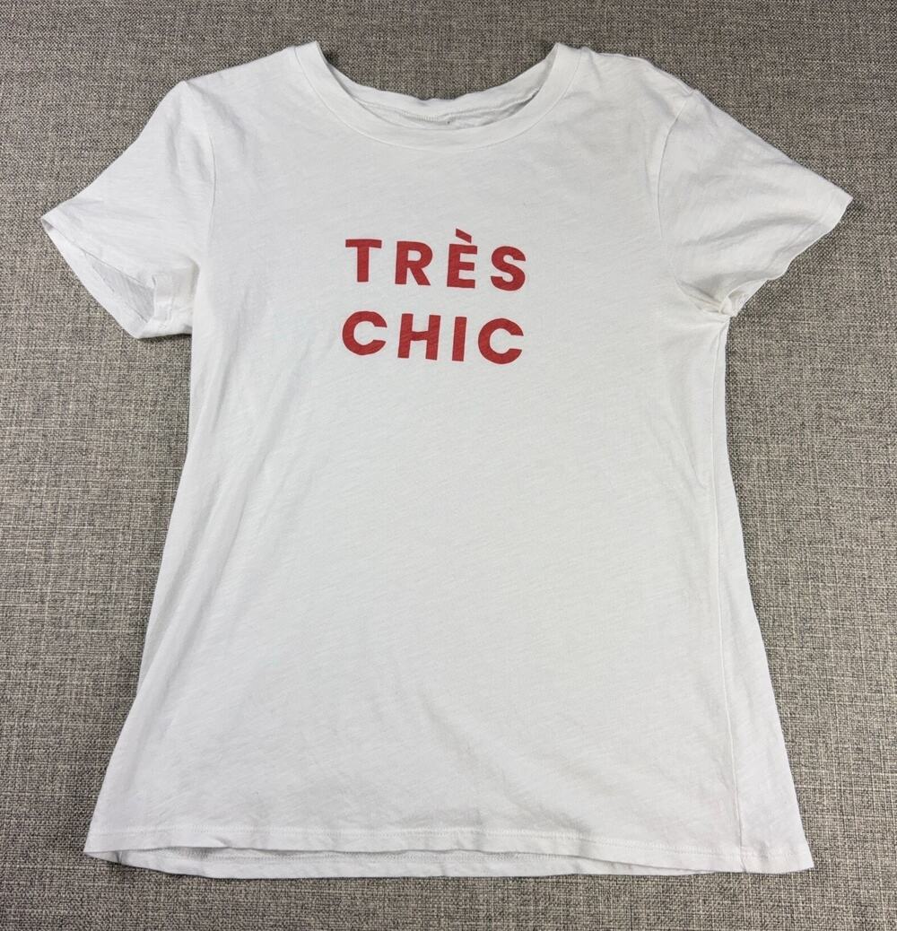 LOFT Outlet Tres Chic Graphic T Shirt Womens Small White Red French Quote